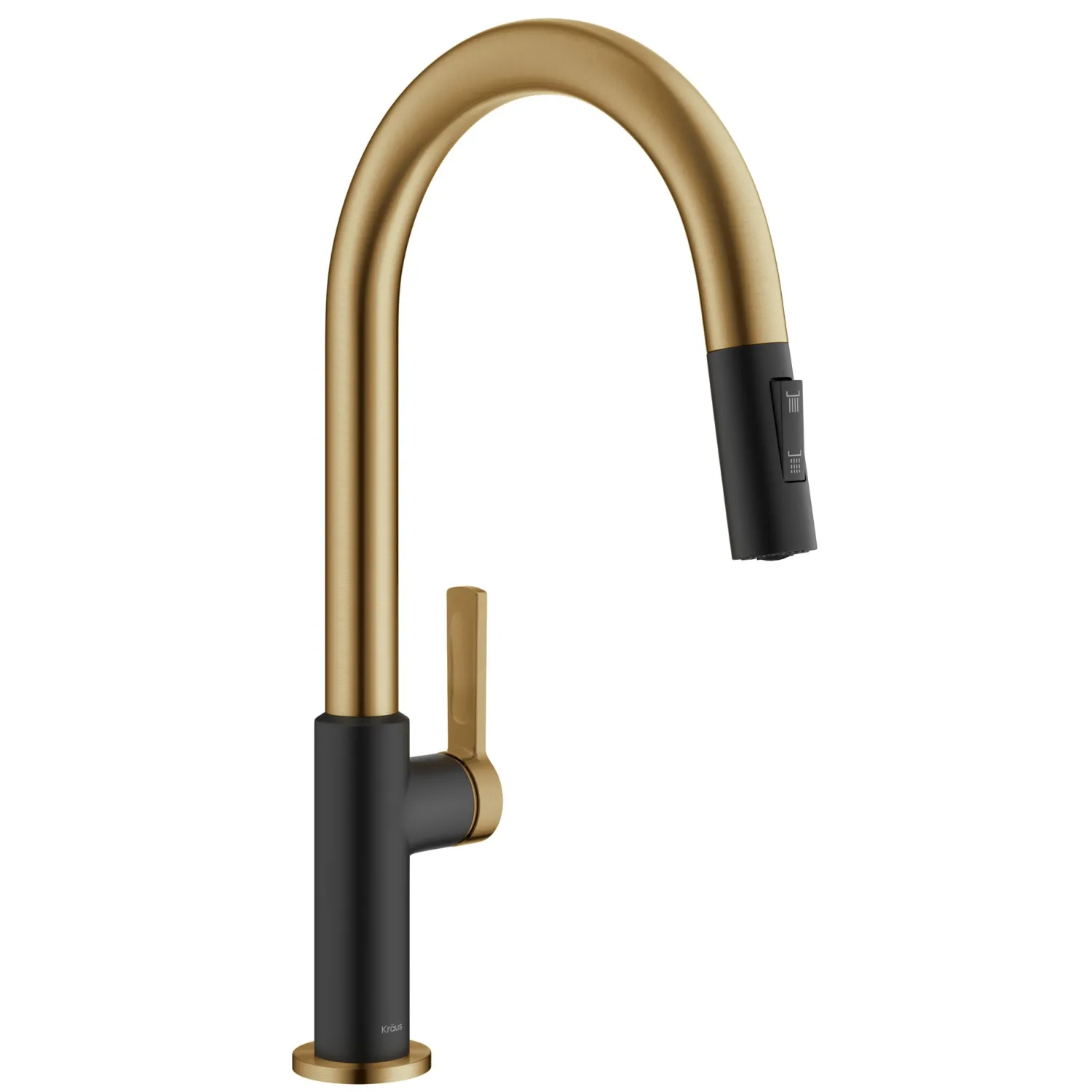 Oletto Single Handle Brushed Brass & Matte Black Pull-Down Kitchen Faucet Single Hole