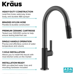 Best Oletto Single Handle Matte Black & Black Stainless Steel Pull-Down Kitchen Faucet Single Hole