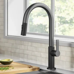 Best Oletto Single Handle Matte Black & Black Stainless Steel Pull-Down Kitchen Faucet Single Hole