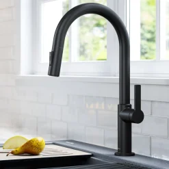 Best Oletto Single Handle Pull-Down Kitchen Faucet in Matte Black Single Hole