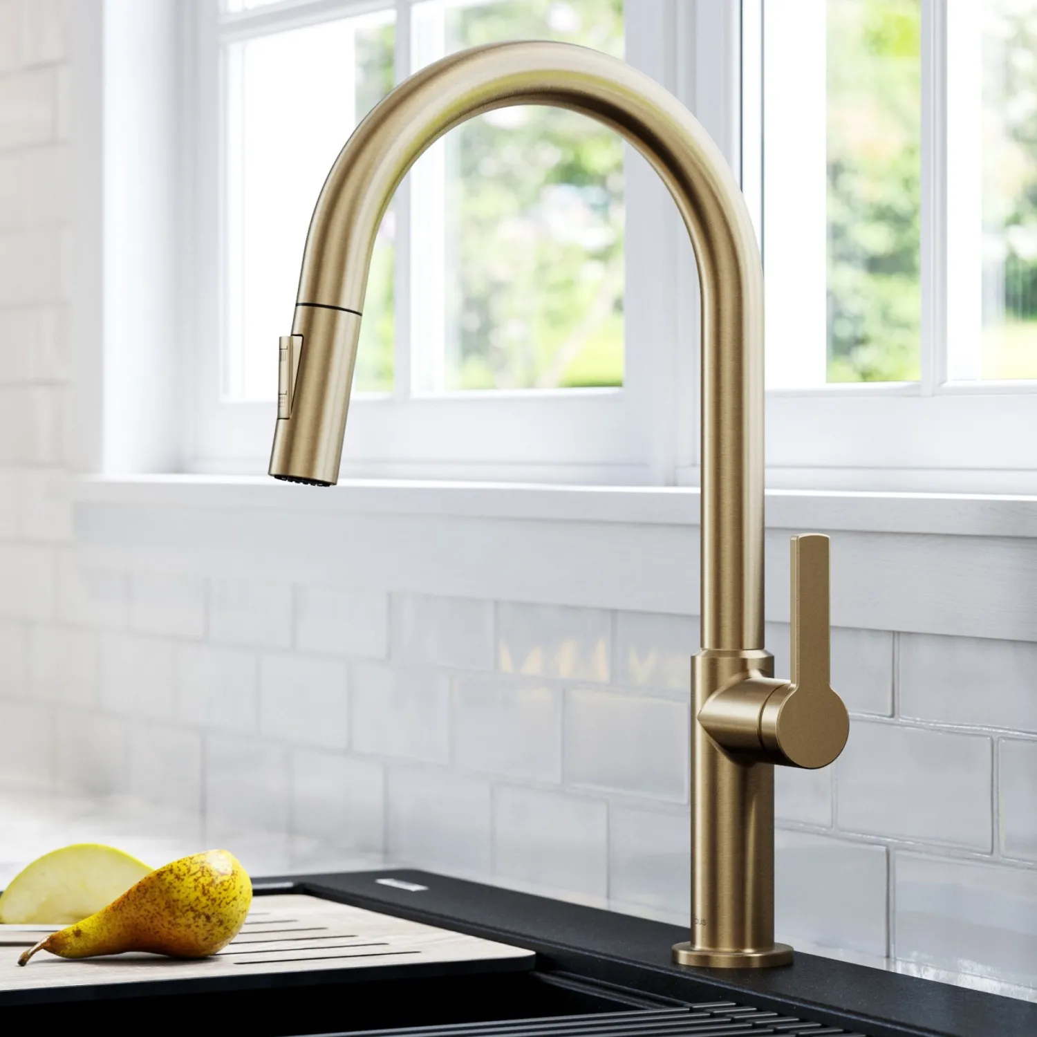 Online Oletto Single Handle Pull-Down Kitchen Faucet in Spot Free Antique Champagne Bronze Single Hole