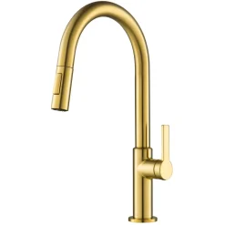 Sale Oletto Single Handle Pull-Down Kitchen Faucet in Brushed Brass Single Hole