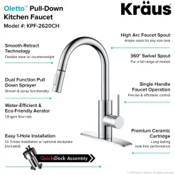 Online Oletto Single Lever Pull Down Kitchen Faucet in Chrome Single Hole