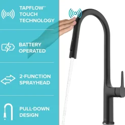 Online  Oletto Tall Modern Single-Handle Touch Activated with Pull Down Sprayer in Matte Black Touchless, Sensor And Tap Activated Kitchen Faucets