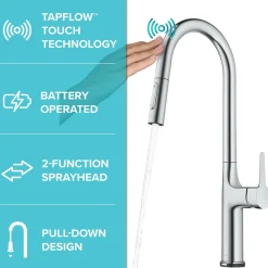 New  Oletto Tall Modern Single-Handle Touch Activated with Pull Down Sprayer in Chrome Touchless, Sensor And Tap Activated Kitchen Faucets