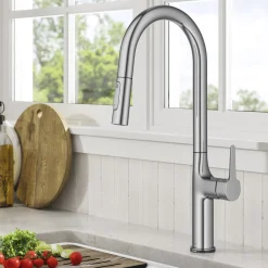 New  Oletto Tall Modern Single-Handle Touch Activated with Pull Down Sprayer in Chrome Touchless, Sensor And Tap Activated Kitchen Faucets