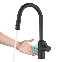 Clearance Oletto Touchless Pull-Down Kitchen Faucet in Matte Black Touchless, Sensor And Tap Activated Kitchen Faucets|Single Hole