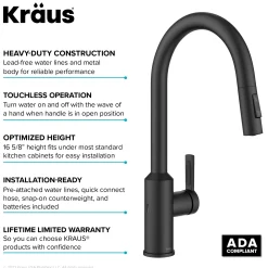 Clearance Oletto Touchless Pull-Down Kitchen Faucet in Matte Black Touchless, Sensor And Tap Activated Kitchen Faucets|Single Hole