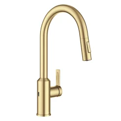 New Oletto Touchless Pull-Down Kitchen Faucet in Brushed Brass Touchless, Sensor And Tap Activated Kitchen Faucets|Single Hole