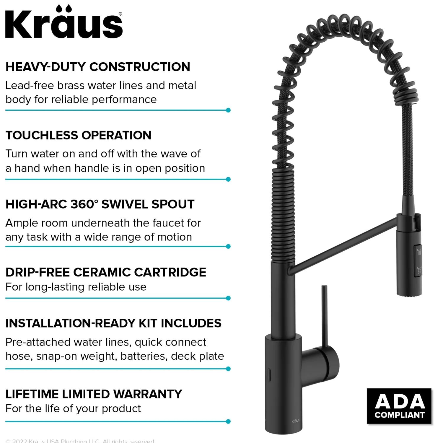 Sale Oletto Touchless Pull-Down Single Handle Faucet in Matte Black Touchless, Sensor And Tap Activated Kitchen Faucets|Single Hole