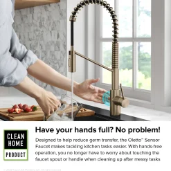 Discount Oletto Touchless Pull-Down Single Handle Faucet in Spot Free Antique Champagne Bronze Touchless, Sensor And Tap Activated Kitchen Faucets|Single Hole
