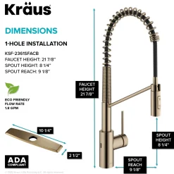 Discount Oletto Touchless Pull-Down Single Handle Faucet in Spot Free Antique Champagne Bronze Touchless, Sensor And Tap Activated Kitchen Faucets|Single Hole