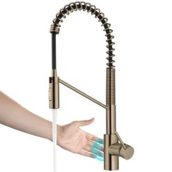 Discount Oletto Touchless Pull-Down Single Handle Faucet in Spot Free Antique Champagne Bronze Touchless, Sensor And Tap Activated Kitchen Faucets|Single Hole