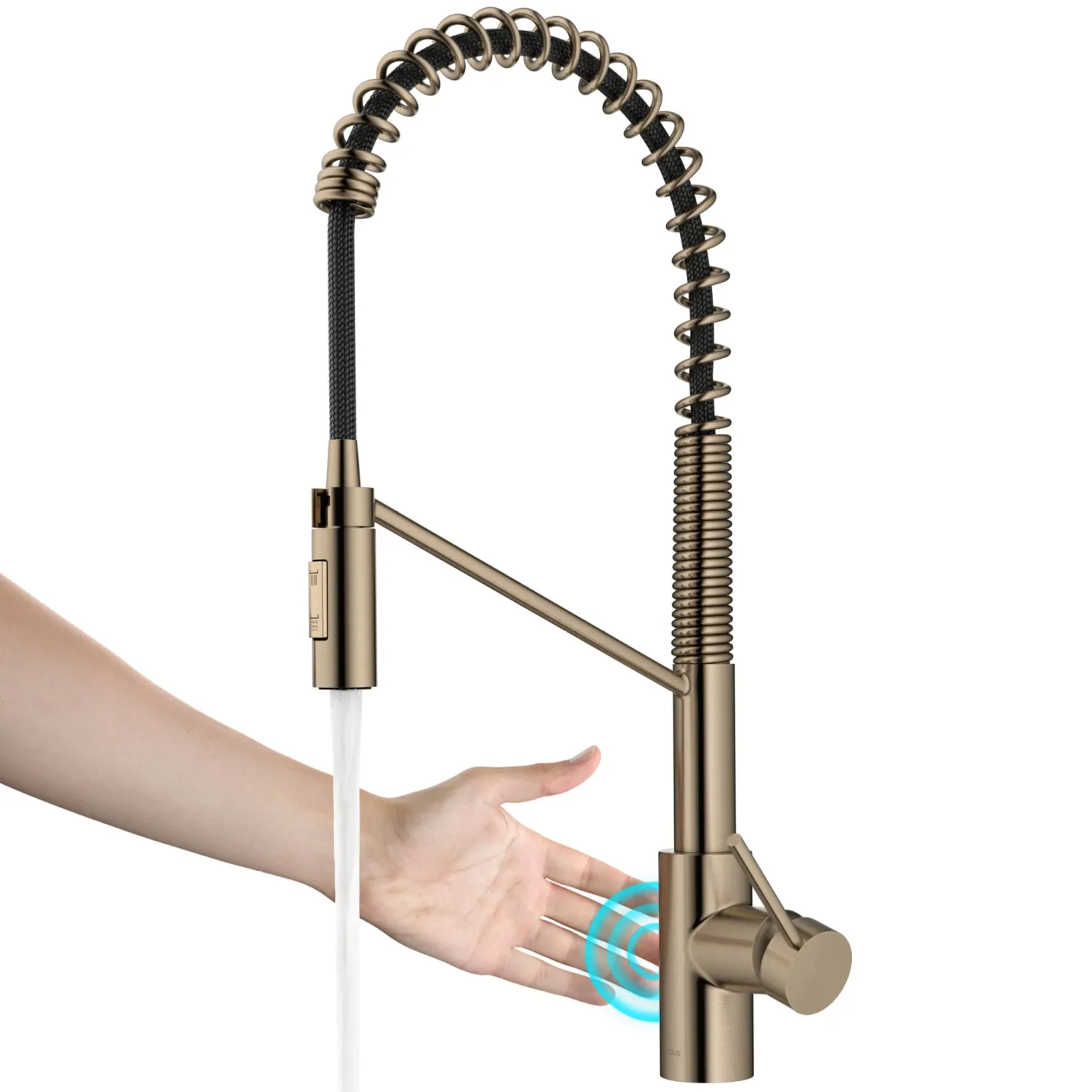 Discount Oletto Touchless Pull-Down Single Handle Faucet in Spot Free Antique Champagne Bronze Touchless, Sensor And Tap Activated Kitchen Faucets|Single Hole
