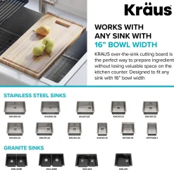 Outlet Organic Solid Bamboo Cutting Board for Kitchen Sink, 17.5