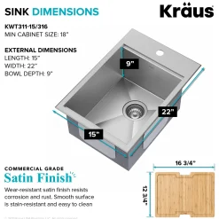 Outlet 15" × 22" Outdoor T-316 Marine Grade Workstation Sink with Cutting Board | KWT311-15-316 Outdoor Sinks & Accessories|Laundry Room Chevron Down Icon
