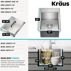 Best 15" × 22" Outdoor T-316 Marine Grade Workstation Sink with Marine-Grade Lid | KCA-1801 Outdoor Sinks & Accessories|Laundry Room Chevron Down Icon