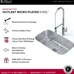 Clearance Outlast MicroShield 16 Gauge Stainless Steel Undermount Kitchen Sink Stainless Steel Sinks|Single Bowl Sinks