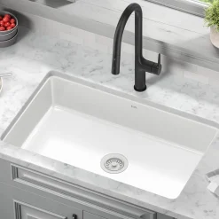 Outlet Pintura 32" Undermount Porcelain Enameled Steel Kitchen Sink in White Single Bowl Sinks|Undermount Sinks