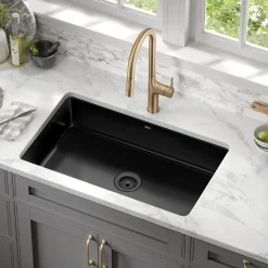 Sale Pintura 32" Undermount Porcelain Enameled Steel Kitchen Sink in Black Single Bowl Sinks|Undermount Sinks