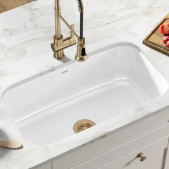 Sale Pintura 31 1/2" White Enameled Stainless Steel Kitchen Sink Single Bowl Sinks|Undermount Sinks