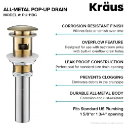 Best Pop-Up Drain for Bathroom Sink in Brushed Gold Sink Drains|Overflow Bathroom Sink Drains