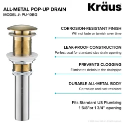 Best Pop-Up Drain for Bathroom Sink in Brushed Gold Sink Drains|Overflow Bathroom Sink Drains