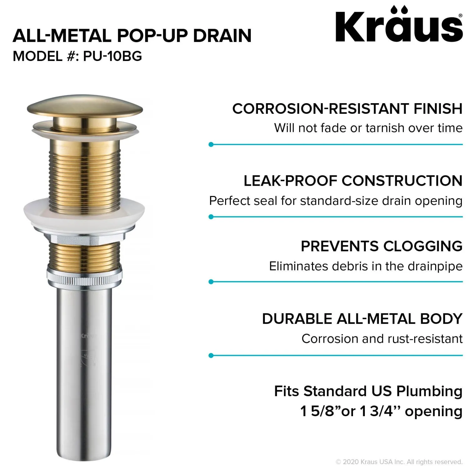 Best Pop-Up Drain for Bathroom Sink in Brushed Gold Sink Drains|Overflow Bathroom Sink Drains