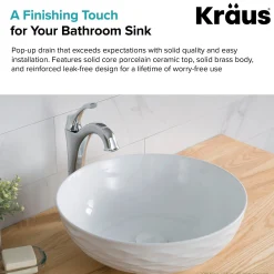 Outlet Pop-Up Drain with Porcelain Ceramic Top for Bathroom Sink without Overflow, Gloss Grey Sink Drains|Overflow Bathroom Sink Drains