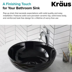 New Pop-Up Drain with Porcelain Ceramic Top for Bathroom Sink without Overflow, Gloss White Sink Drains|Overflow Bathroom Sink Drains