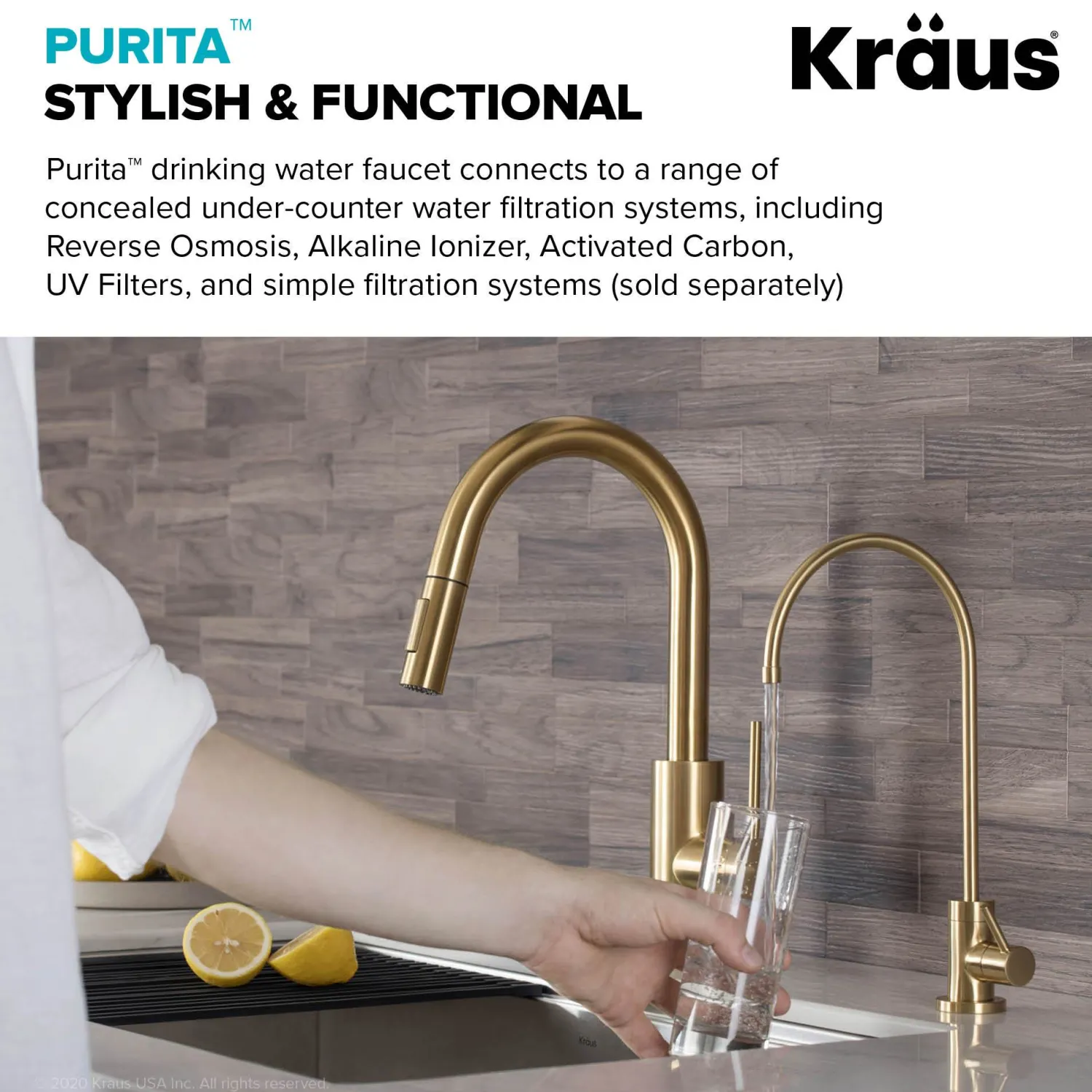 Outlet Purita 100% Lead-Free Kitchen Water Filter Faucet in Brushed Brass Single Hole|Water Filter Faucets
