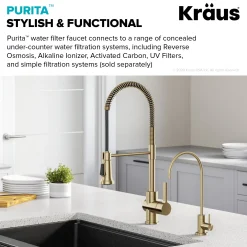 New Purita 100% Lead-Free Kitchen Water Filter Faucet in Spot Free Antique Champagne Bronze Single Hole|Water Filter Faucets