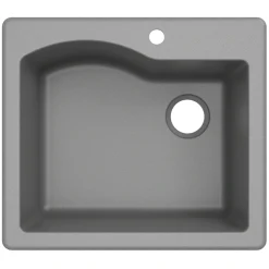 Sale Quarza 25" Dual Mount Single Bowl Granite Kitchen Sink in Grey Drop-In / Top Mount Sinks|Single Bowl Sinks