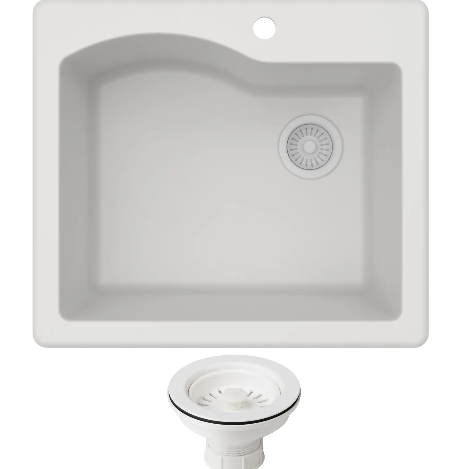 Clearance Quarza 25" Dual Mount Single Bowl Granite Kitchen Sink in White Drop-In / Top Mount Sinks|Single Bowl Sinks