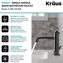 Outlet Ramus Single Handle Bathroom Sink Faucet with Lift Rod Drain in Gunmetal - **Discontinued ** Single Hole