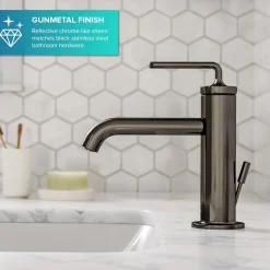 Outlet Ramus Single Handle Bathroom Sink Faucet with Lift Rod Drain in Gunmetal - **Discontinued ** Single Hole