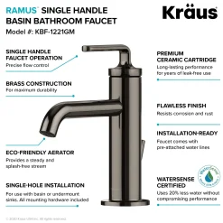 Outlet Ramus Single Handle Bathroom Sink Faucet with Lift Rod Drain in Gunmetal - **Discontinued ** Single Hole