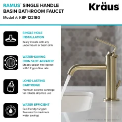 Sale Ramus Single Handle Bathroom Sink Faucet with Lift Rod Drain in Brushed Gold Single Hole