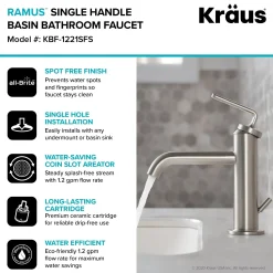 Online Ramus Single Handle Bathroom Sink Faucet with Lift Rod Drain in Spot Free Stainless Steel Single Hole