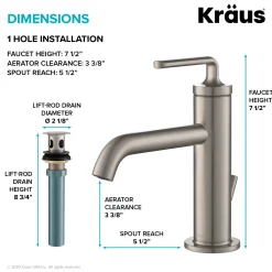 Online Ramus Single Handle Bathroom Sink Faucet with Lift Rod Drain in Spot Free Stainless Steel Single Hole