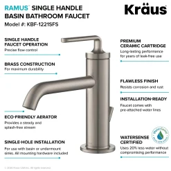 Online Ramus Single Handle Bathroom Sink Faucet with Lift Rod Drain in Spot Free Stainless Steel Single Hole
