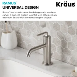 Online Ramus Single Handle Bathroom Sink Faucet with Lift Rod Drain in Spot Free Stainless Steel Single Hole