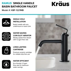 Sale Ramus Single Handle Bathroom Sink Faucet with Lift Rod Drain in Matte Black Single Hole