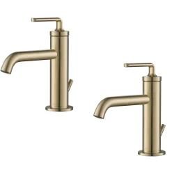 Discount Ramus Single Handle 2-Pack Bathroom Sink Faucet with Lift Rod Drain in Brushed Gold Single Hole