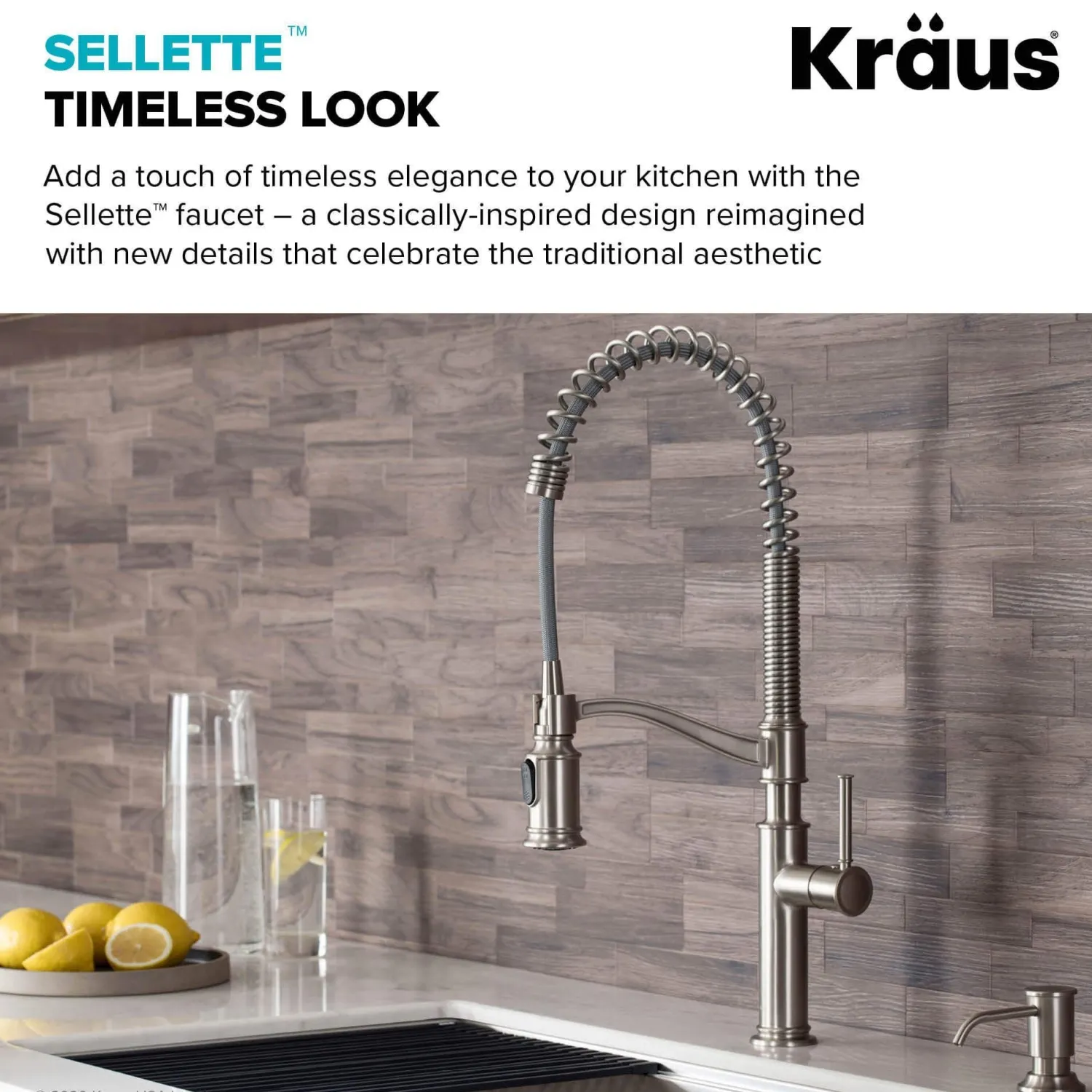 Online Sellette Commercial Style Pull-Down Kitchen Faucet with Deck Plate and Soap Dispenser in Spot Free Stainless Steel Single Hole