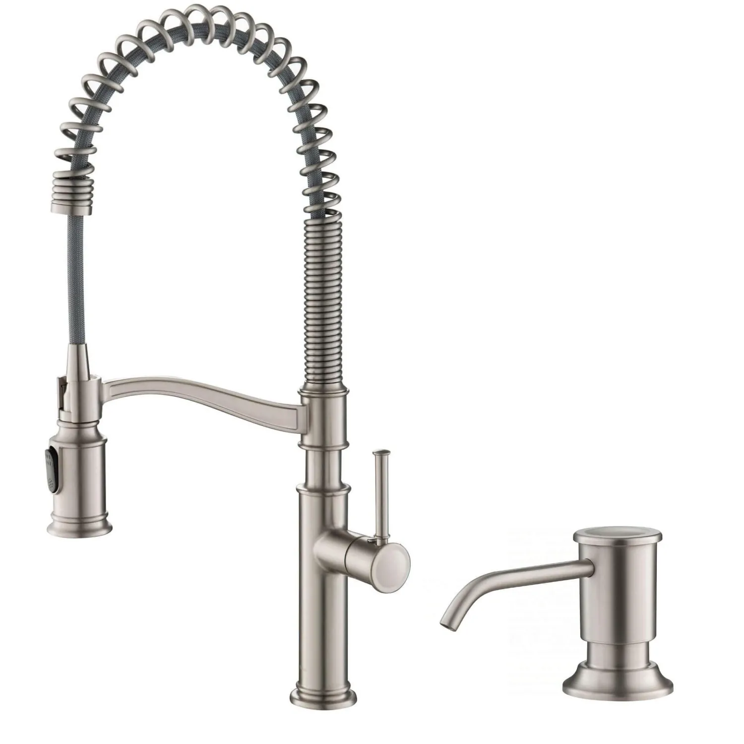 Online Sellette Commercial Style Pull-Down Kitchen Faucet with Deck Plate and Soap Dispenser in Spot Free Stainless Steel Single Hole