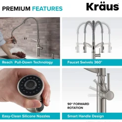Online Sellette Commercial Style Pull-Down Kitchen Faucet with Deck Plate and Soap Dispenser in Spot Free Stainless Steel Single Hole
