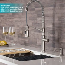 Online Sellette Commercial Style Pull-Down Kitchen Faucet with Deck Plate and Soap Dispenser in Spot Free Stainless Steel Single Hole