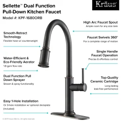 Sale Sellette Single Handle Pull Down Kitchen Faucet with Dual Function Sprayhead in Oil Rubbed Bronze Single Hole