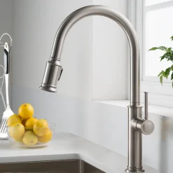 Sale Sellette Single Handle Pull Down Kitchen Faucet with Deck Plate and Soap Dispenser in Spot Free Stainless Steel Single Hole
